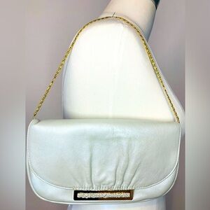 Vintage Hamano Tokyo Cream Pearlescent Leather Handbag/Clutch NWOT!